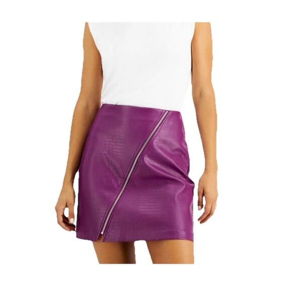BarIII Mini Skirt Purple Croc Embossed Faux Leather Zip Detail  Sz L Aesthetic - Picture 1 of 16